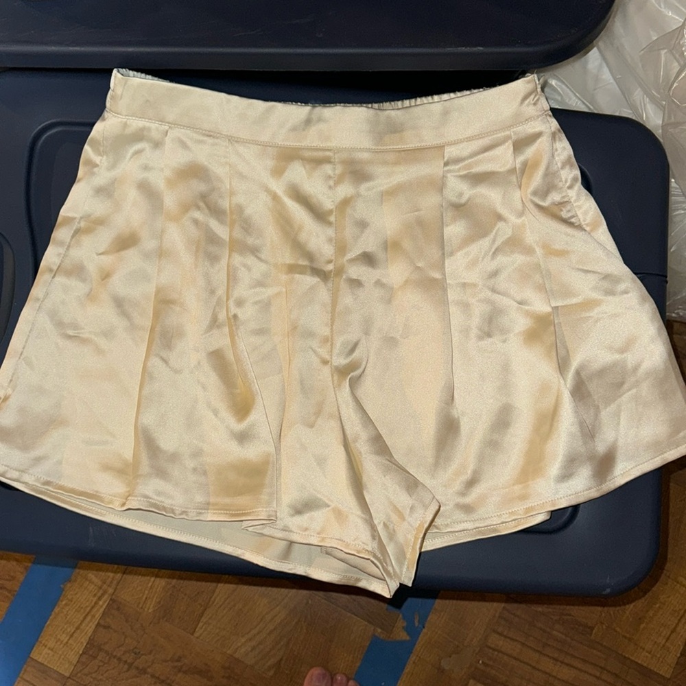 Satin cream shorts perfect for bachelorette